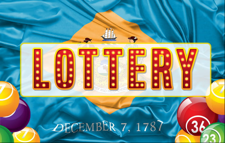 A banner with the logo of the Delaware Lottery.