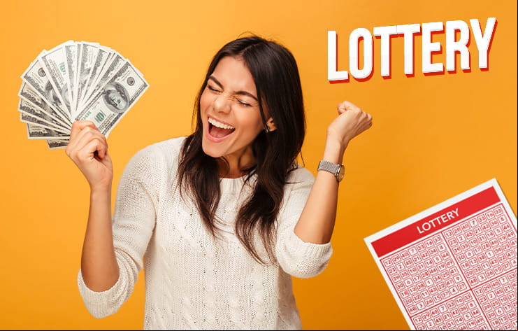 A woman celebrates a win of the South Dakota Lottery.