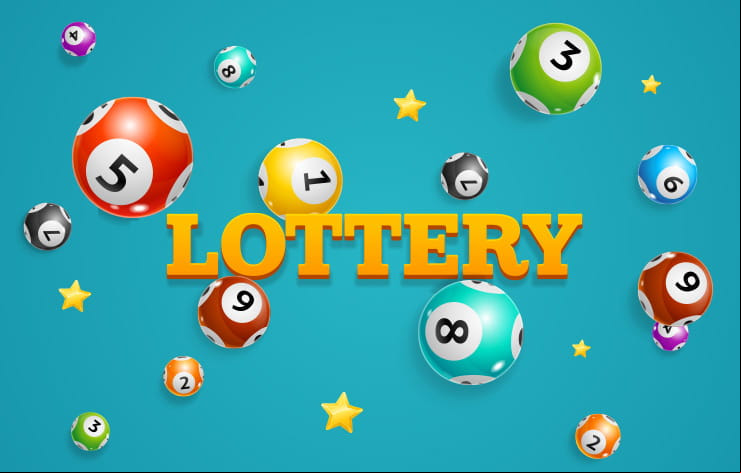 The word lottery next to lotto balls..